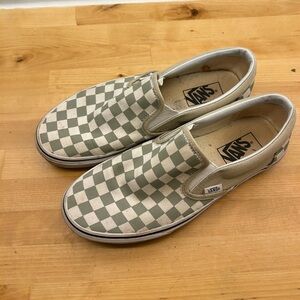 Vans Green and Cream Checkered Slip-Ons